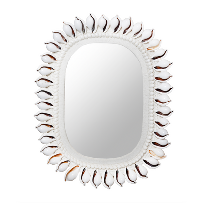 Decorative shell mirror with a white background