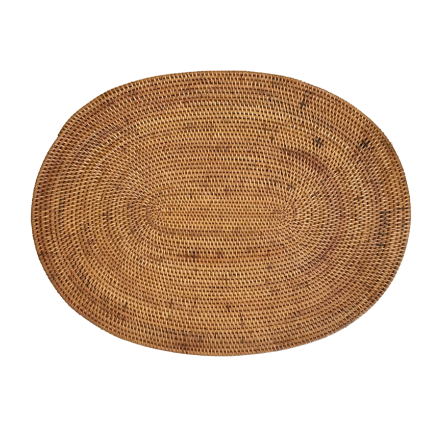 Round woven placemat on a white background