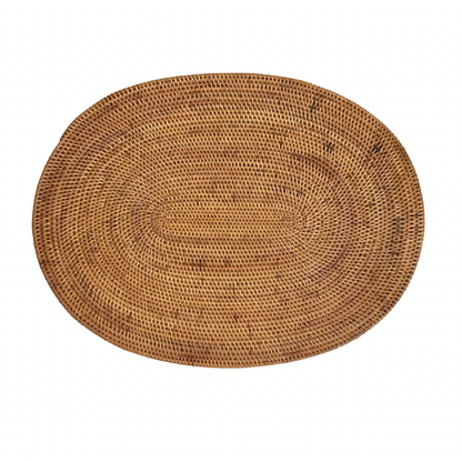 Round woven placemat on a white background
