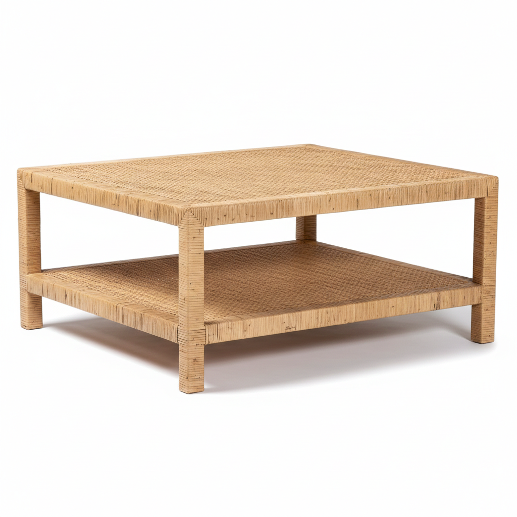 Wicker coffee table on a white background