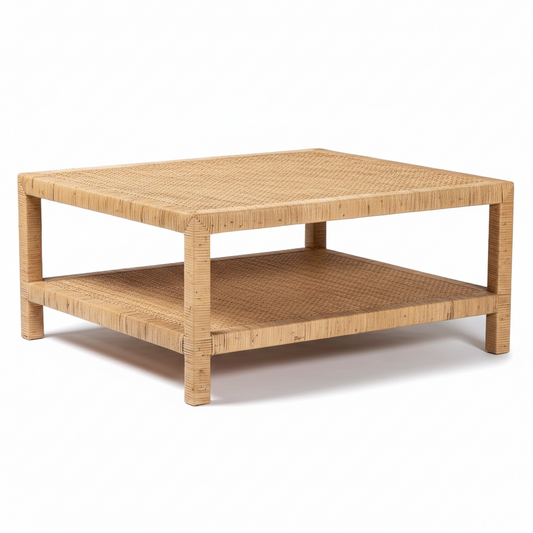 Wicker coffee table on a white background