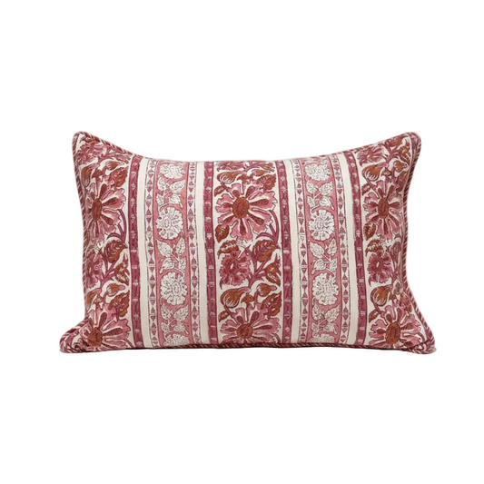 Pink Block Print Lumbar Pillow