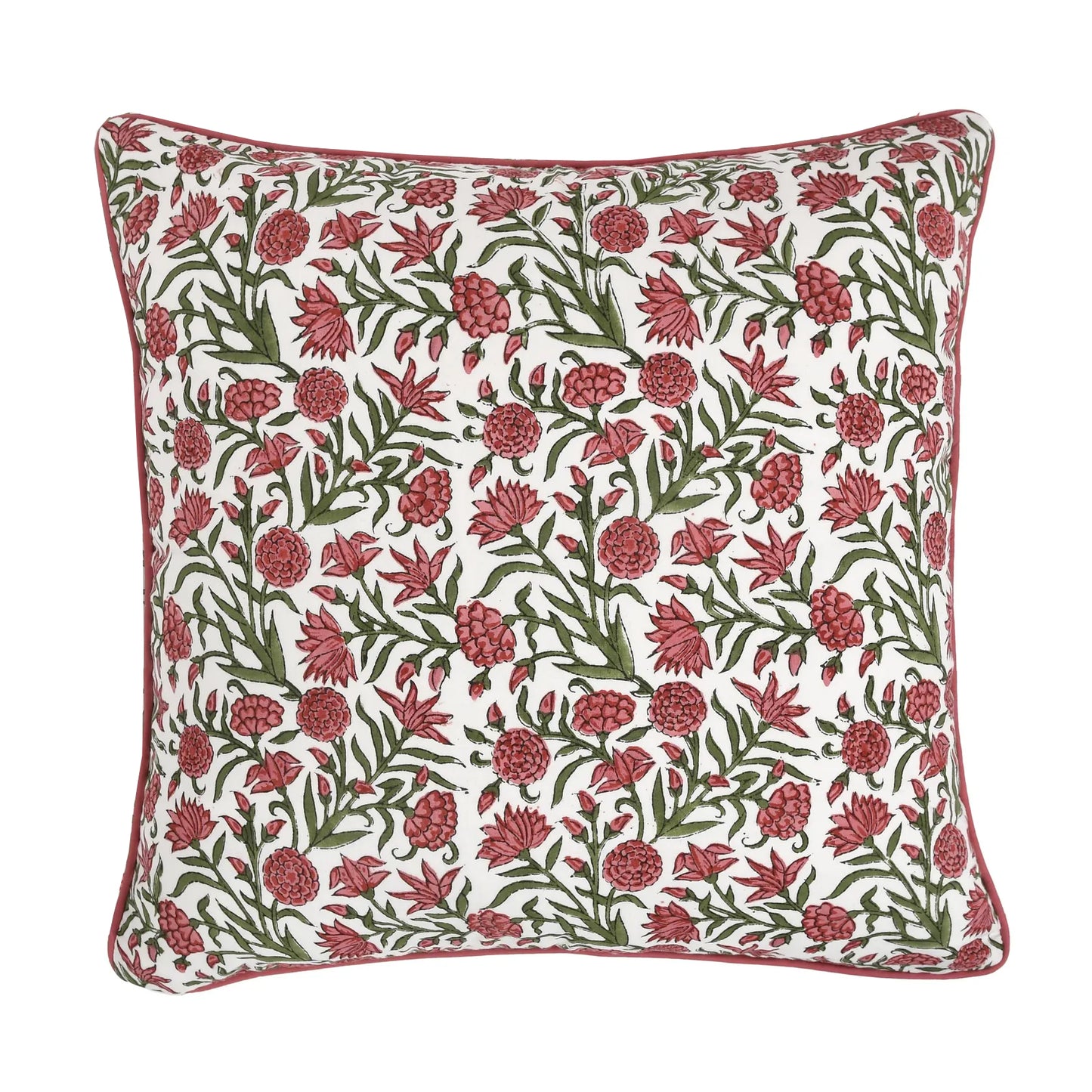 Red Blooms Block Print Pillow