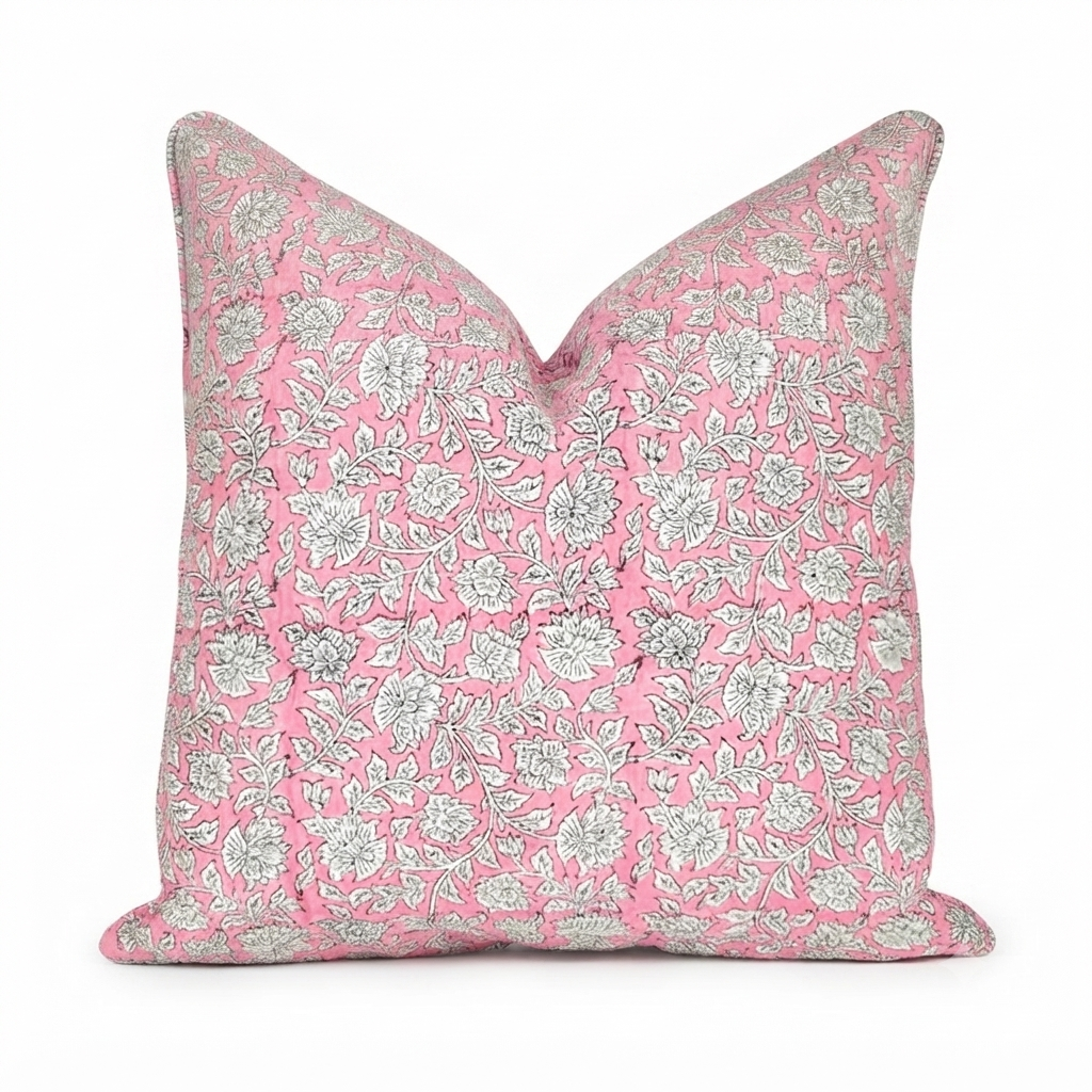 Pink Harmony Block Print Pillow