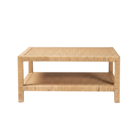 Wicker coffee table on a white background