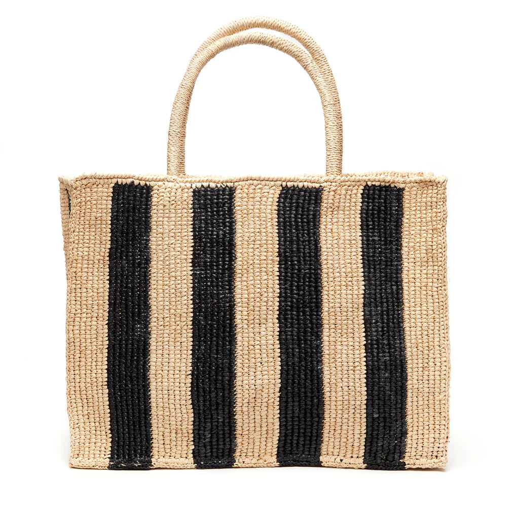 Raffia Tote Bag- Navy Stripe