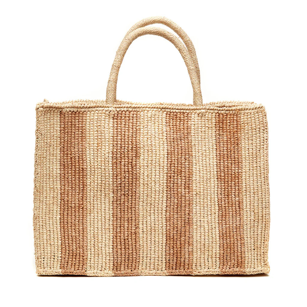 Raffia Tote Bag- Beige Stripe