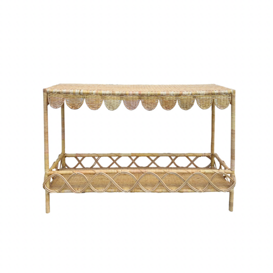 Scalloped Rattan Console