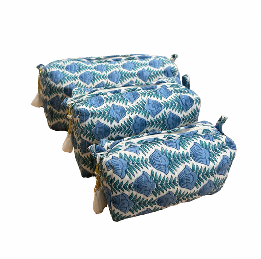 Blue Floral Cosmetic Bag