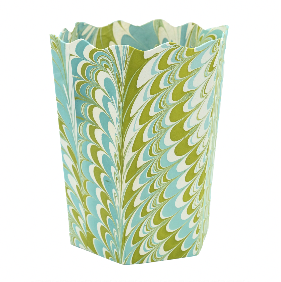 Marbled Waste Basket- Sea Glass