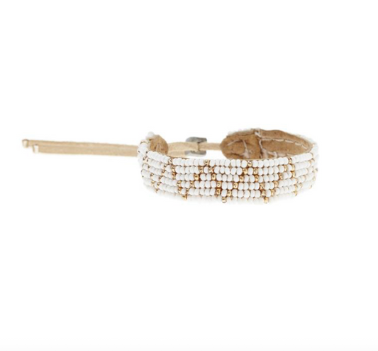 Beaded Leather Bracelet- Zig-Zag