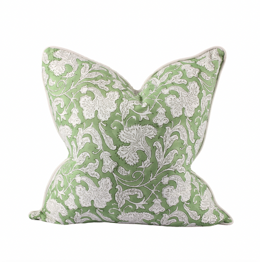 Green Floral Block Print Pillow