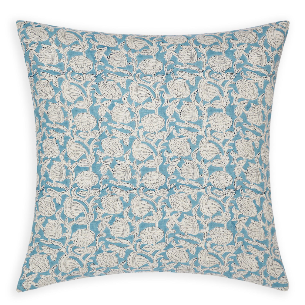 Azure Poppy Pillow 22x22