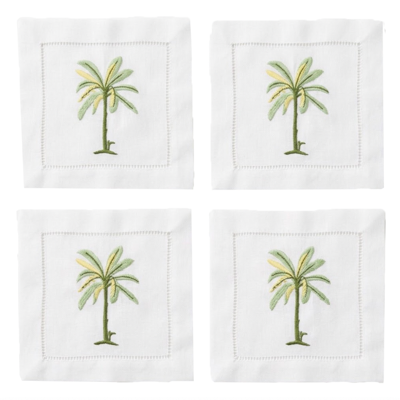 Palm Embroidered Cocktail Napkins
