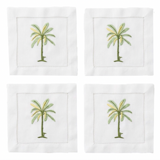 Palm Embroidered Cocktail Napkins