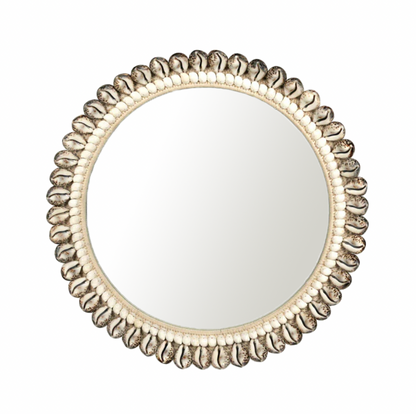 Nikki Round Shell Mirror in Brown