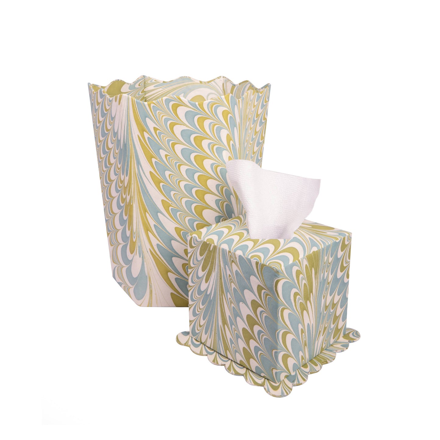 Decorative tissue box cover with a geometric pattern on a white background