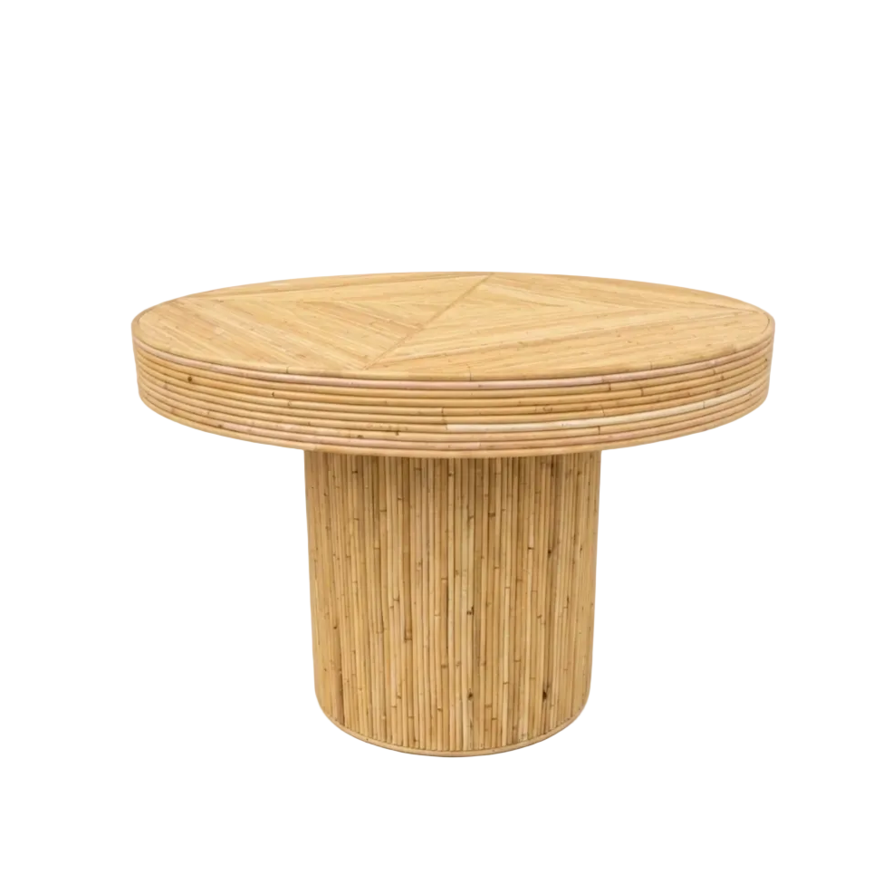 Round bamboo table on a white background