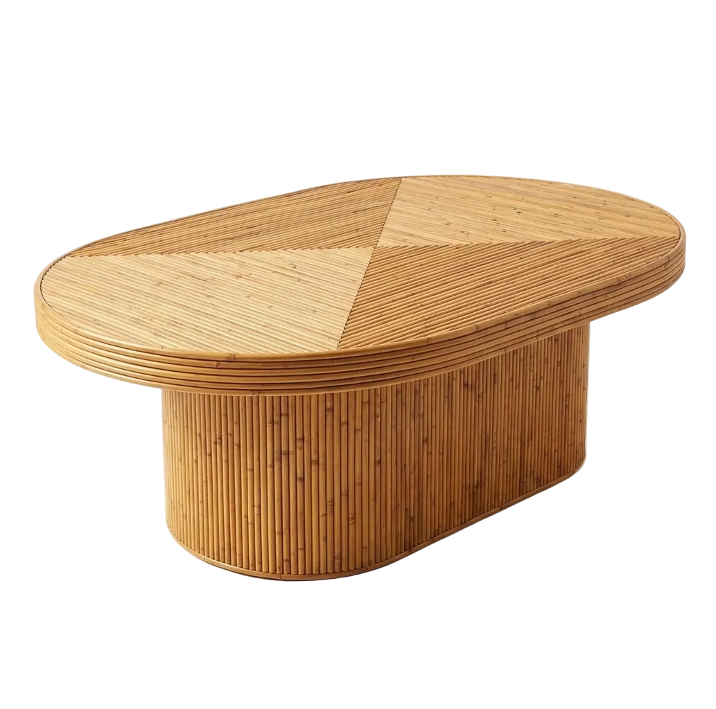 Wooden coffee table with a geometric design on a white background
