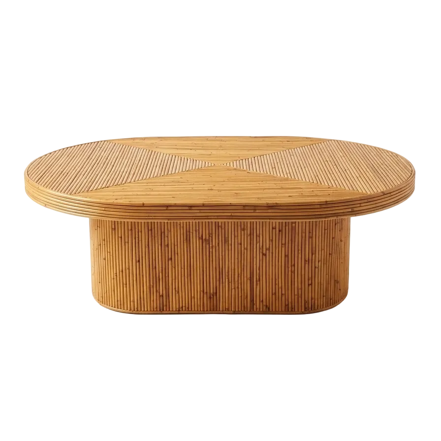 Wooden coffee table with a wavy pattern on a white background