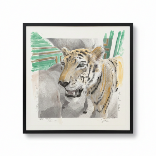 Framed artwork of a tiger with a naturalistic background