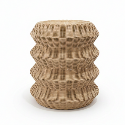 Woven stool with a ribbed texture on a white background