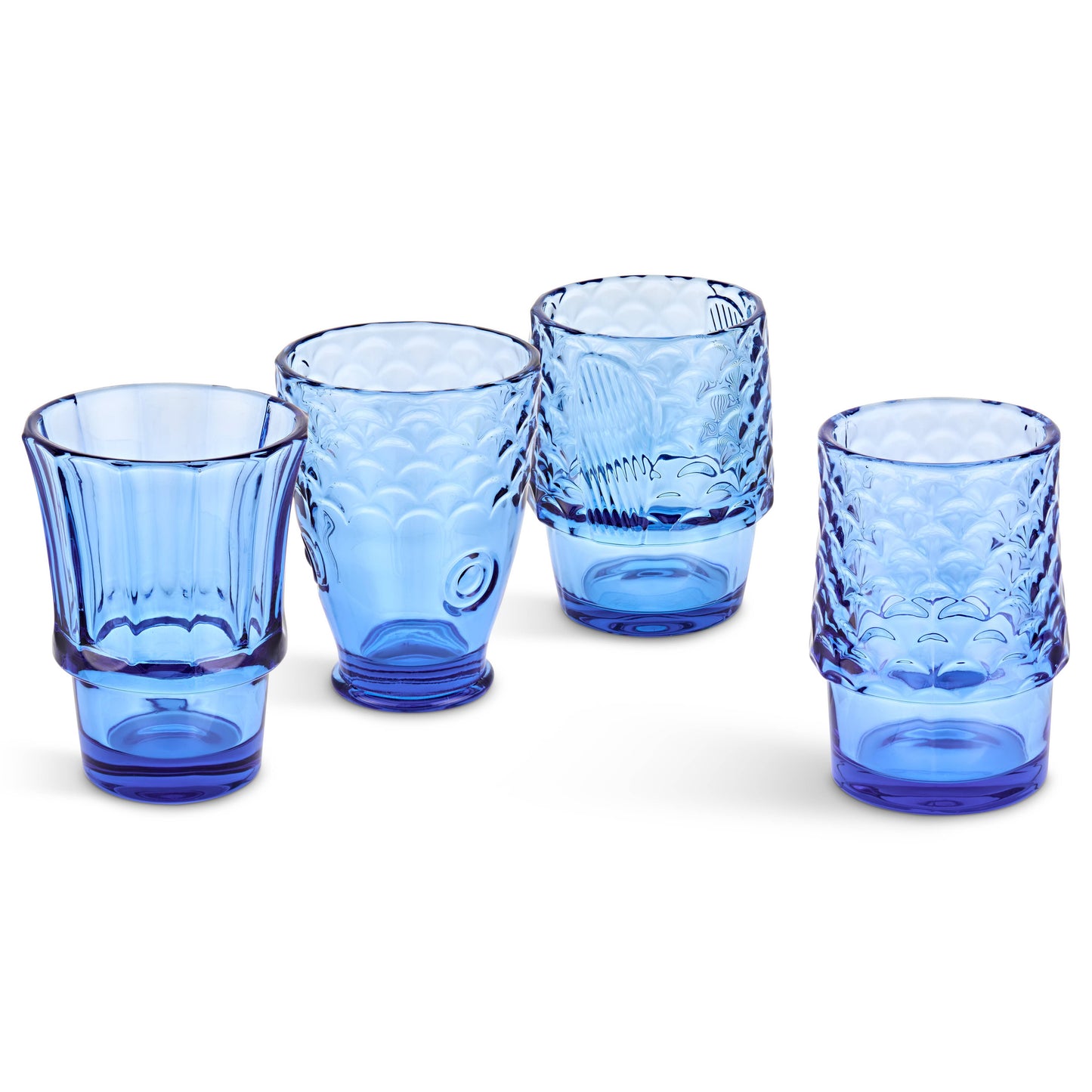 Fish Stacking Drinking Glass S/4- Blue