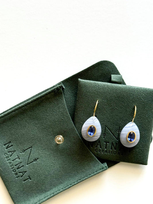 Blue Lace Agate, Kyanite Earrings