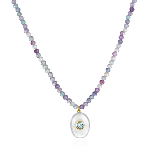 Triple Gemstone Beaded Necklace- Fluorite, Amethyst & Topaz