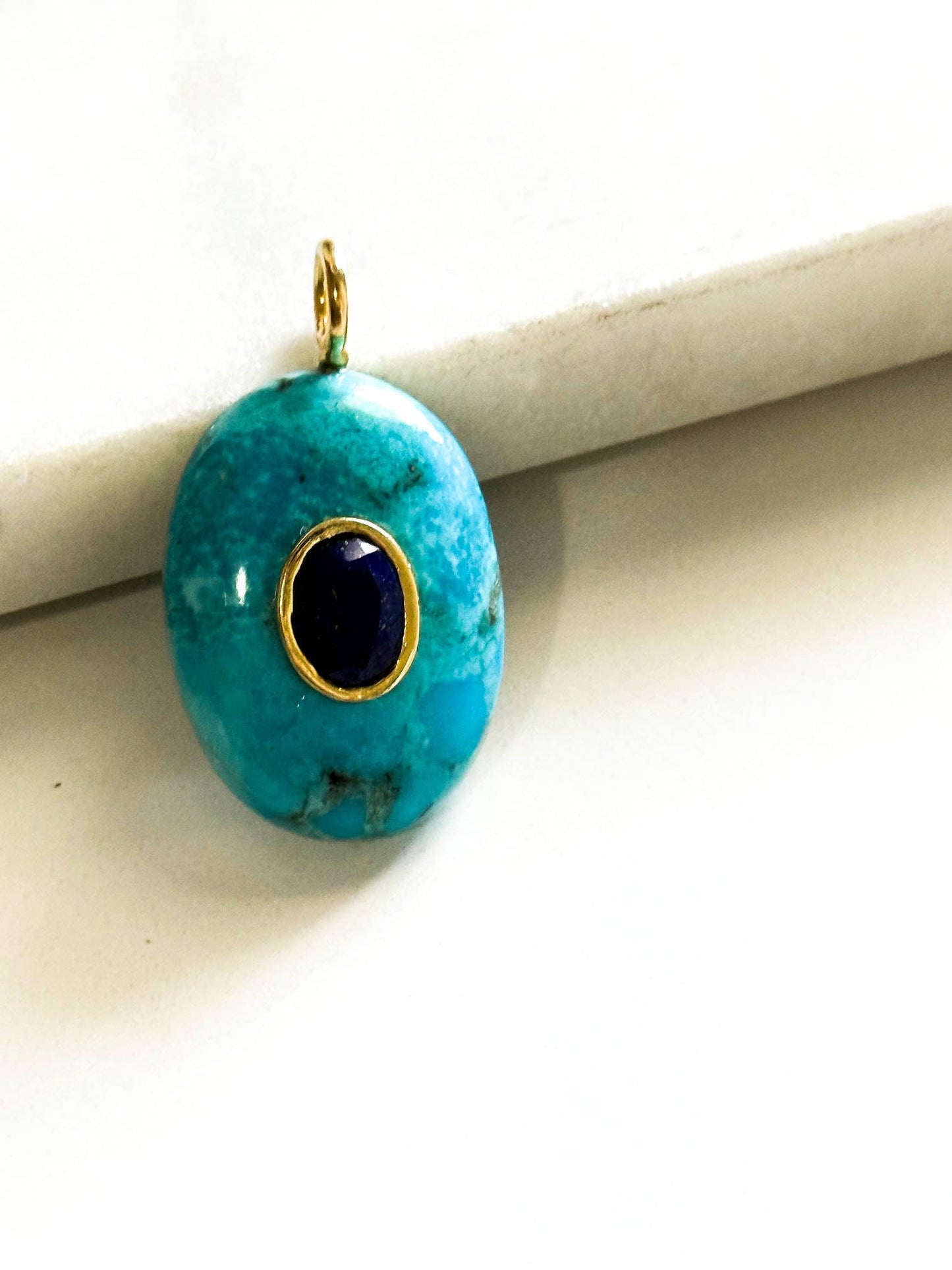 Turquoise/Bezel Lapis Inlay Pendant Charm