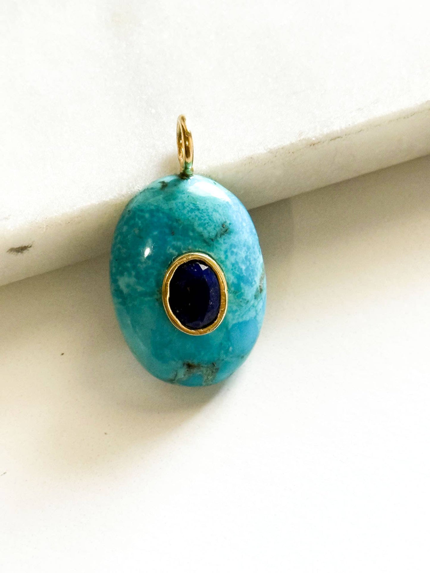 Turquoise/Bezel Lapis Inlay Pendant Charm