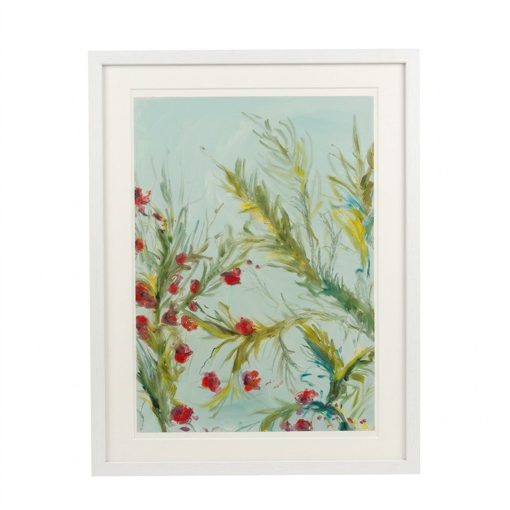 Aqua Botanical Oil Painting I by Margaret Blevins