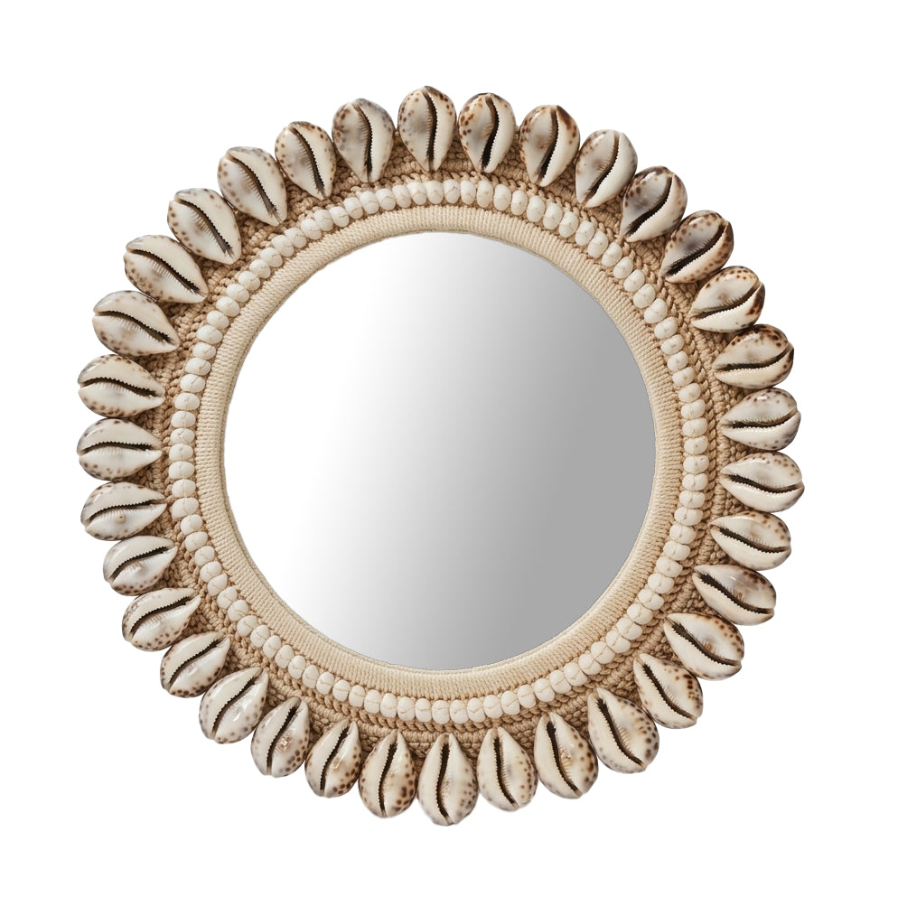 Nikki Round Shell Mirror in Brown