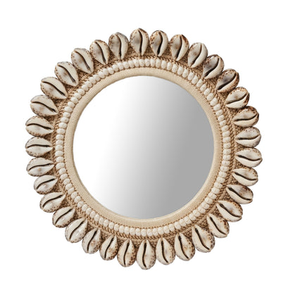 Nikki Round Shell Mirror in Brown