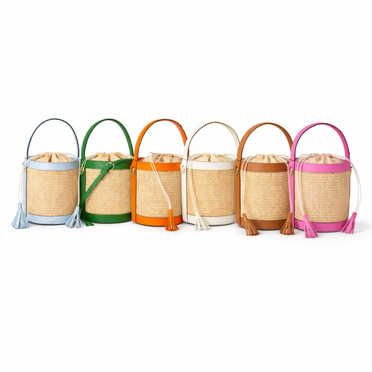 Raffia/Leather Bucket Bag Collection
